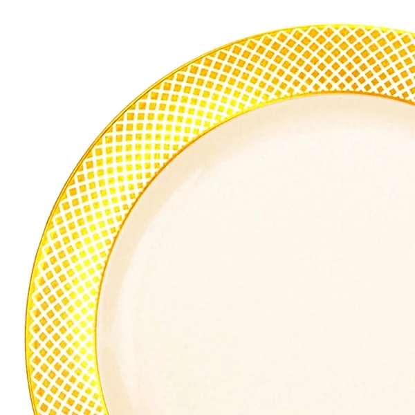 Crystal 7.5x22 Ivory with Gold Diamond Rim Disposable Plastic Salad Plates, Posh Party Supplies
