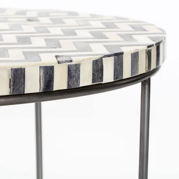 Adore Decor Zahra Round Side Table Black and White