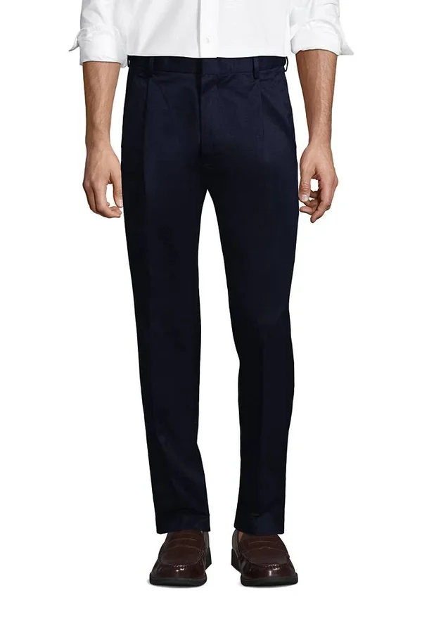 Men's Comfort Waist Pleated No Iron Twill Dress Pants - Lands& End - Blue - 38