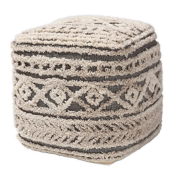 Baxton Studio Seraphine Handwoven Hemp Pouf Ottoman in Beige/Brown