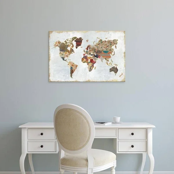 Easy Art Prints Laura Marshall's 'Pattern World Map' Premium Canvas Art - 16 x 24 - Classic Black Frame