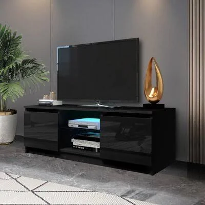 White TV Stand with LED Lights Ivy Bronx Color: Black