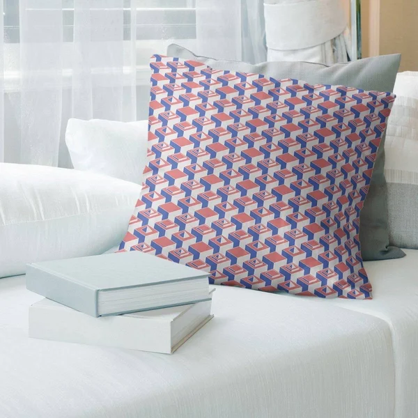Two Color Light Skyscrapers Pattern Throw Pillow - 18 x 18 - Red & Blue - Synthetic Fiber