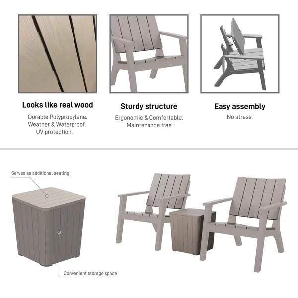 Enzo All Weather Water Resistant 3 Piece Patio Seating Set - Grey
