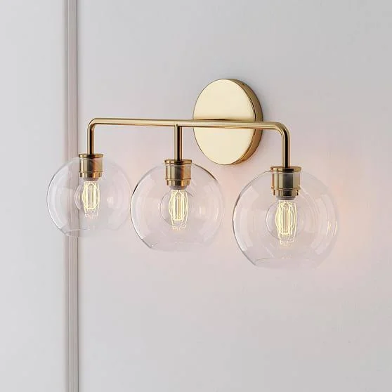 Sculptural 3-Light Sconce - Globe Mini, Clear, Antique Brass, 6x22