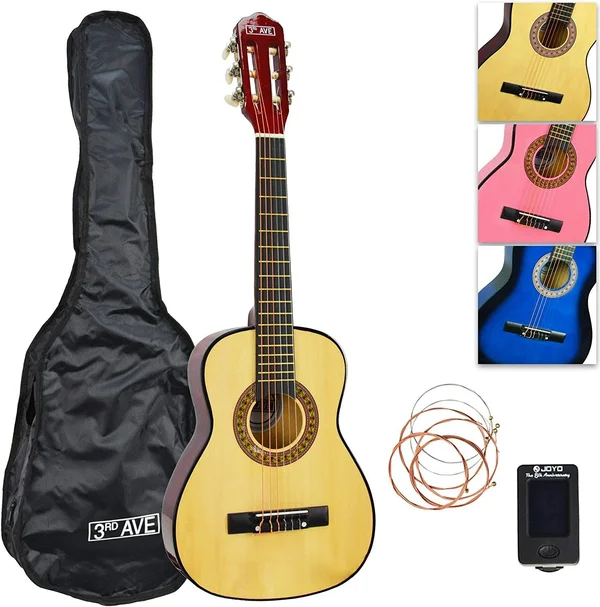 3rd Avenue 1/4 Size Classical Junior Guitar Pack with 6 Months Free Lessons, Bag, Strings and Tuner – Natural