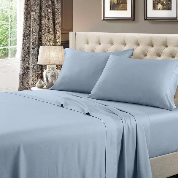 Attached Waterbed Sheets 100% Cotton 600 Thread Count: Queen, Blue