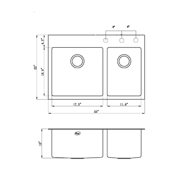 33 inch Drop in Topmount Stainless Steel Kitchen Sink Package 16 Gauge Double 60/40 Bowl Basin w/ 9 Gauge Deck - Complete Sink P, 33" x 22"
