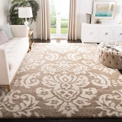Flanery Damask Shag Beige/White Area Rug House of Hampton Rug Size: Rectangle 8&6x22 x 12&
