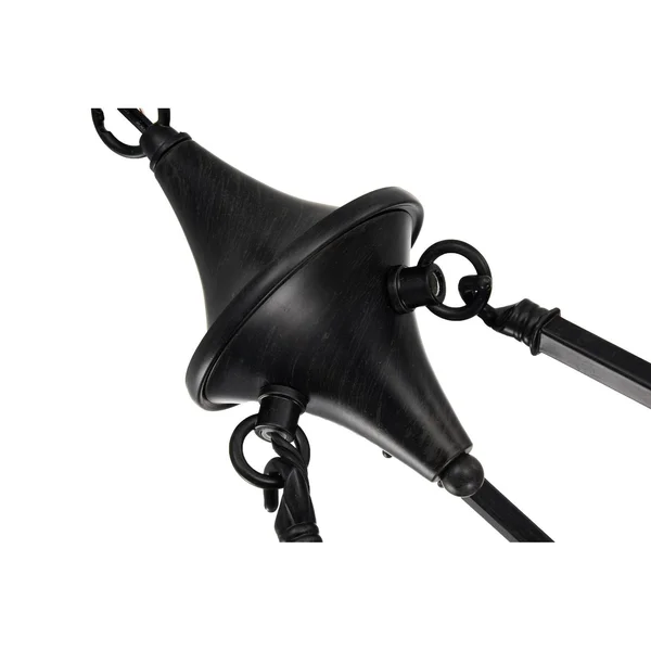 6-Light Antique Black Industrial Chandelier with White Glass Shade