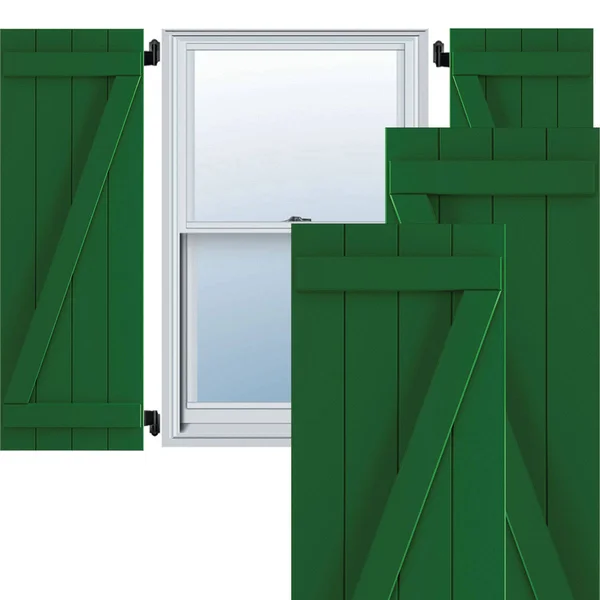 Ekena Millwork TFP102BBF21X072HG 21 1/2x22W x 72x22H True Fit PVC Four Board Joined Board-n-Batten Shutters w/Z-Bar, Viridian Gr