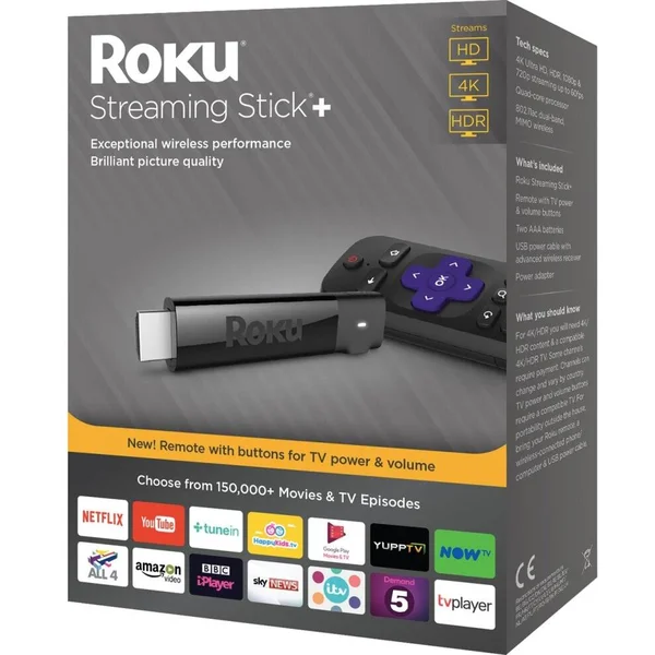Roku Streaming Stick+, HD/4K/HDR Streaming Media Player, Black