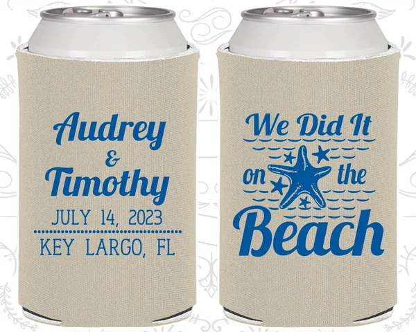 We Did It on The Beach, Beach Wedding Gift, Tropical Wedding Gift, Starfish Wedding Gift, Starfish Favors, Custom Coolies (412)