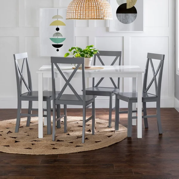 Porch & den 5-Piece Dining Set with X-Back Side Chairs - Grey, White