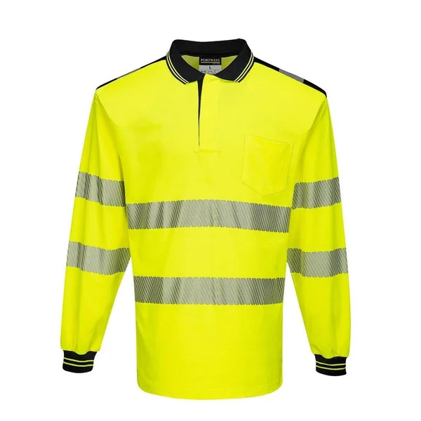 Portwest PW3 Hi-Vis Polo Shirt Long Sleeve T184 - Orange/Navy, L