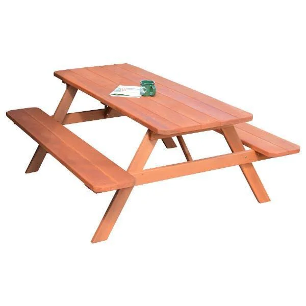 Western Red Cedar Picnic Table with Attached Benches 4ft - Gray Stain, Include Standard Size Umbrella Hole