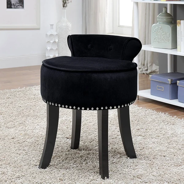 Inspired Home Velvet Vanity Stool Nailhead Trim Black