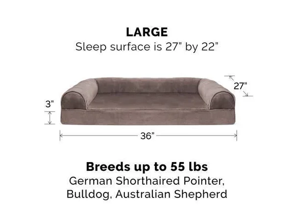 FurHaven Faux Fur & Velvet Cooling Gel Sofa Dog Bed - Large, Driftwood Brown