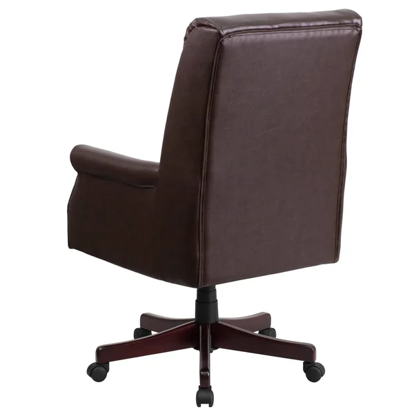 High Back Pillow Back Brown Leather Executive Swivel Office Chair with Arms