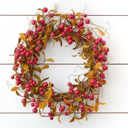 Autumn Artificial Crabapple Wreath-SAF20RED - Size: Large
