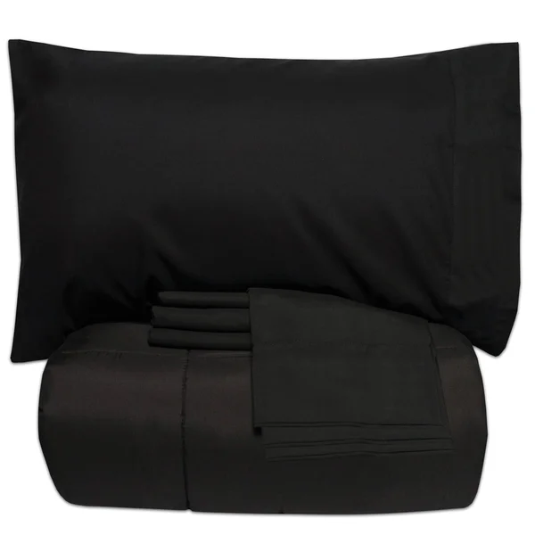 Sweet Home Collection Luxury Solid Bed-in-a-Bag with Sheet Set - Twin XL - Royal - 7 Piece
