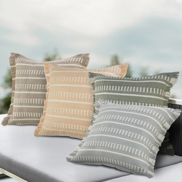 Dash Geometric Indoor Outdoor Throw Pillow - Taupe/White