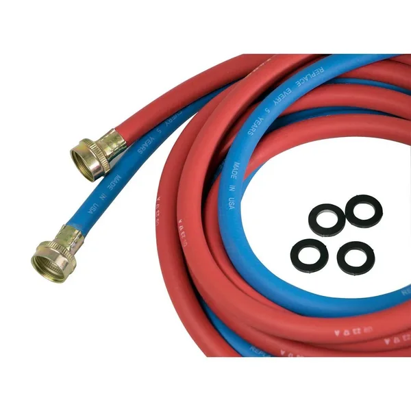 The Plumber&s Choice 3/4 in. x 3/4 in. x 10 ft. Rubber Washing Machine Hose, EPDM Rubber Tube and Cover ( Pack of 2, 1 Red 1 Blu