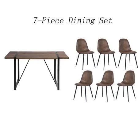 Furniturer Modern 7-Piece Dining Table Set - Espresso, Brown