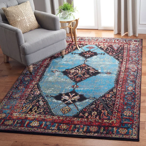 Safavieh Vintage Hamadan Rug Collection VTH217Q - Red - Light Blue - 8& x 10&