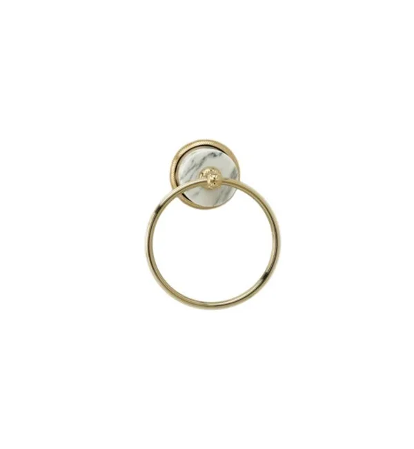 Phylrich Valencia 6 1/8x22 Wall Mount Towel Ring in Polished Brass Uncoated - Handles: Beige Marble, SKU: KMD40-03U
