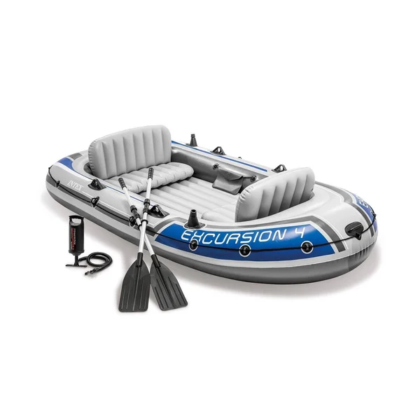 Intex 68324EP Excursion 4 Inflatable Rafting/ Fishing Boat Set with Aluminum Oars, Gray