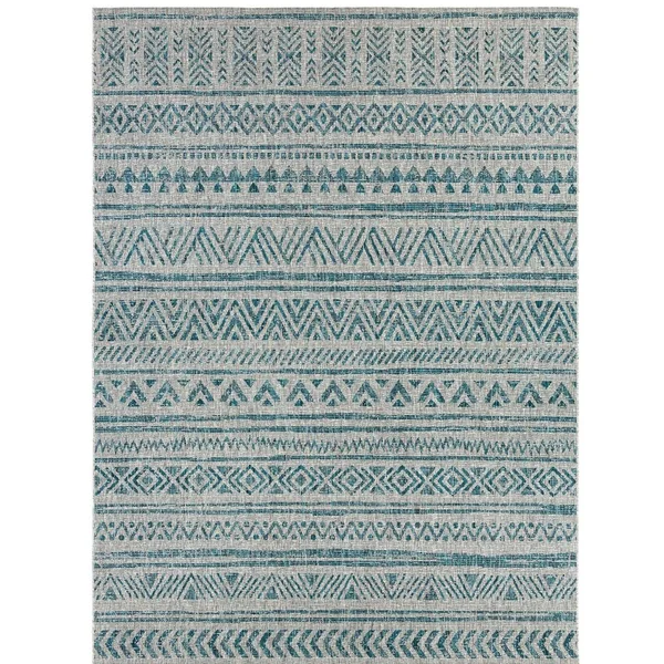 Tiwari Home 4&3x22 x 5&11x22 Marine Blue and Gray Intricate Geometric Rectangular Machine Woven Area Rug