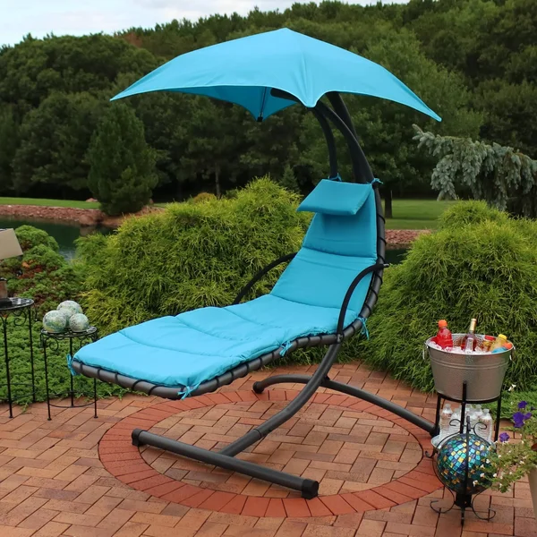 Sunnydaze Decor Floating Chaise Lounge Chair Swings with Canopy Set of 2 - Teal