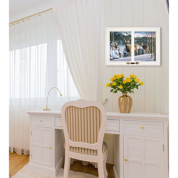 Morning View Deer by Kim Norlien, Ready to Hang Framed Print, White Window-Style Frame