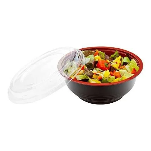 Medium Asian Panda Microwavable Bowl - BPA Free PP Black and Red with Clear Lid - Catering & Takeout - 24 oz - Plastic - Dis