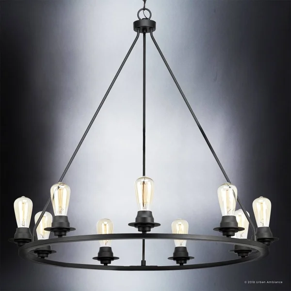 Urban Ambiance Luxury Farmhouse Chandelier - Size: 34-1/2 inchh x 36 inchw, with Transitional Style Elements, Charcoal Finish, Uh