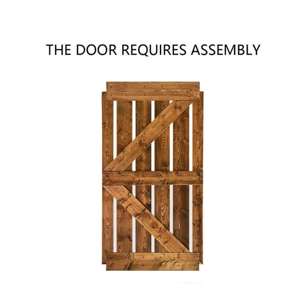CALHOME K Series 30 in. x 84 in. Solid Weather Gray Stained Knotty Pine Wood Interior Sliding Barn Door with Hardware Kit