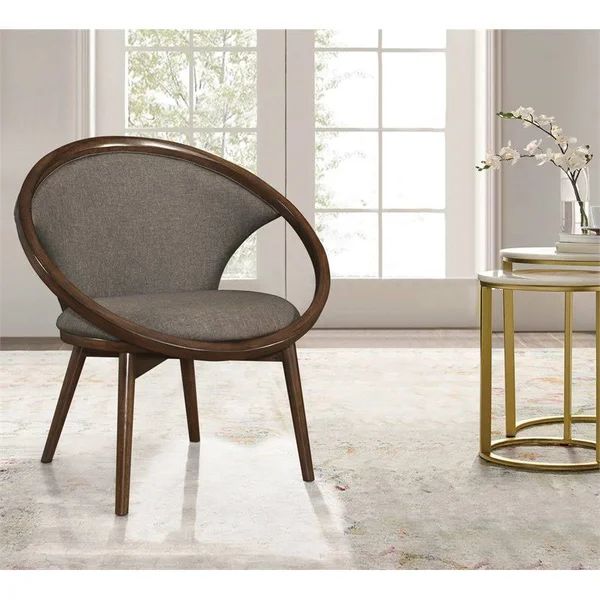 Pemberly Row Fabric Upholstered Accent Chair in Chocolate and Walnut