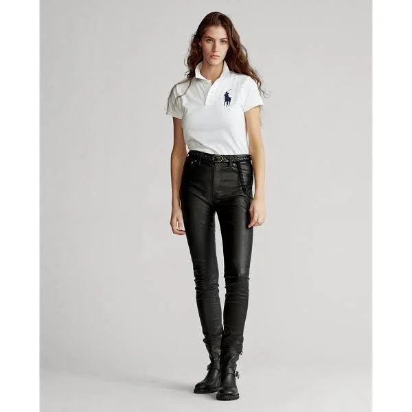 Ralph Lauren Women's Skinny Fit Big Pony Polo Shirt - Size S in White/Navy