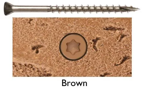 8 x 2-1/2 Headcote Deck Screws, 316 Stainless Steel, Brown Trim Head, T-20 Star Drive - Qty:350