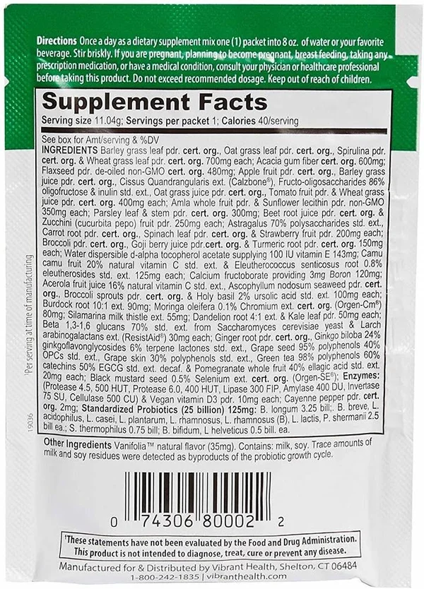 Vibrant Health, Green Vibrance, Plant-Based Superfood to Support (15 Servings)
