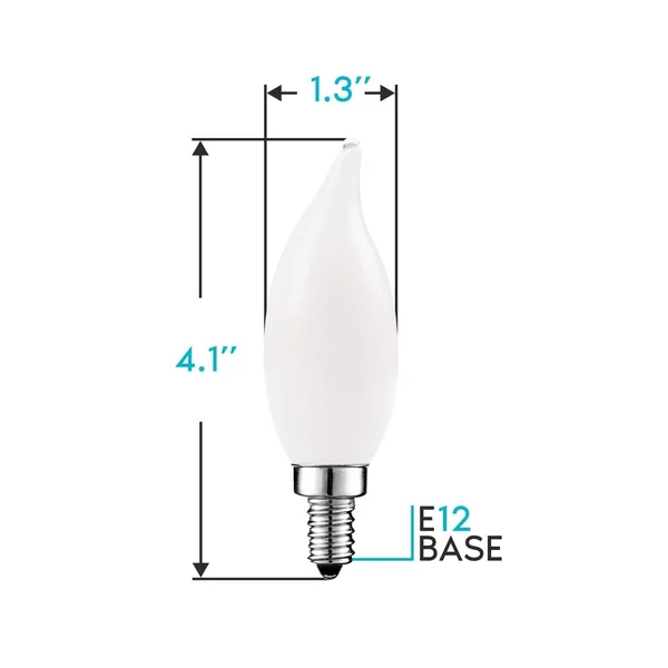 Luxrite LED Chandelier Light Bulb - E12 LED Bulb Dimmable, 40 Watt Equivalent, 2700K Warm White, Frosted Bulb, Flame Tip, 360lm
