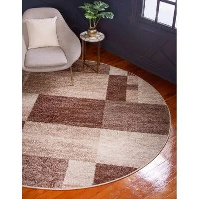 Bryan Light Brown Area Rug Ebern Designs Rug Size: Round 8&