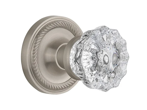 Nostalgic Warehouse Rope Rosette Passage Crystal Knob-Satin Nickel