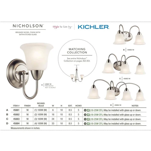 Kichler 45882NI Nicholson Bath 2-Light, Brushed Nickel
