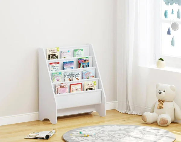 Utex Kids Sling Bookshelf, Magazine Rack - Book Rack for Kids, Book Organizer (White)