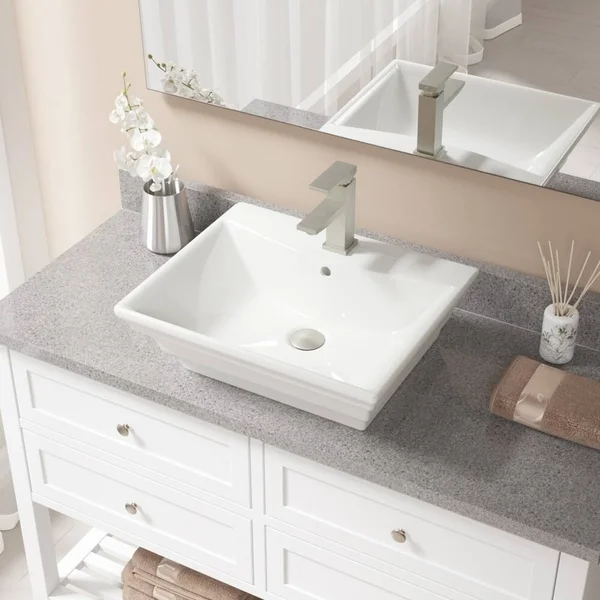 Mr Direct Porcelain Vessel Sink in Bisque with 722 Faucet and Pop-Up Drain in Brushed Nickel