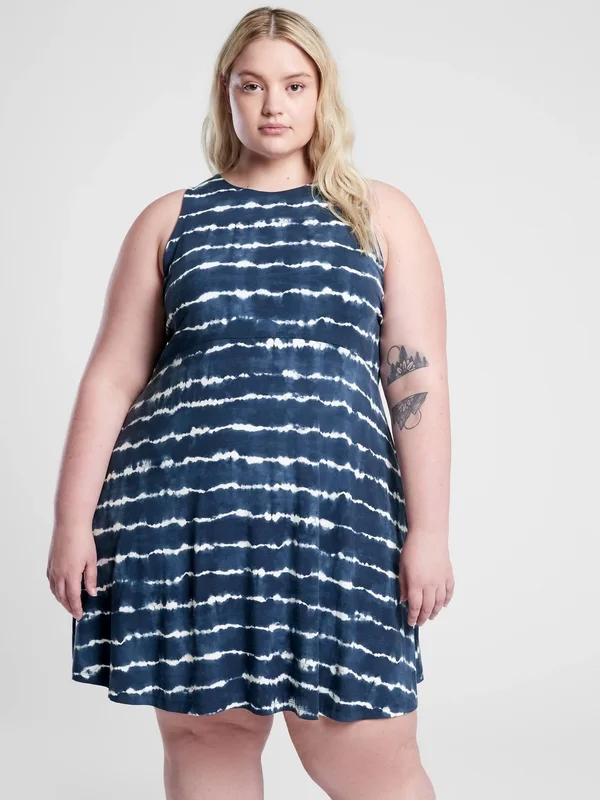 Athleta Women's Santorini Thera Printed Dress Tie Dye Stripe Navy Size Xxs