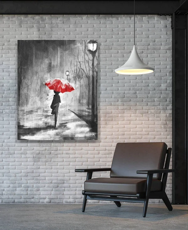 Creative Gallery A Rainy Walk Red Umbrella 20-in H x 16-in W Figurative Print on Canvas - PEO000002CAN16X20TX