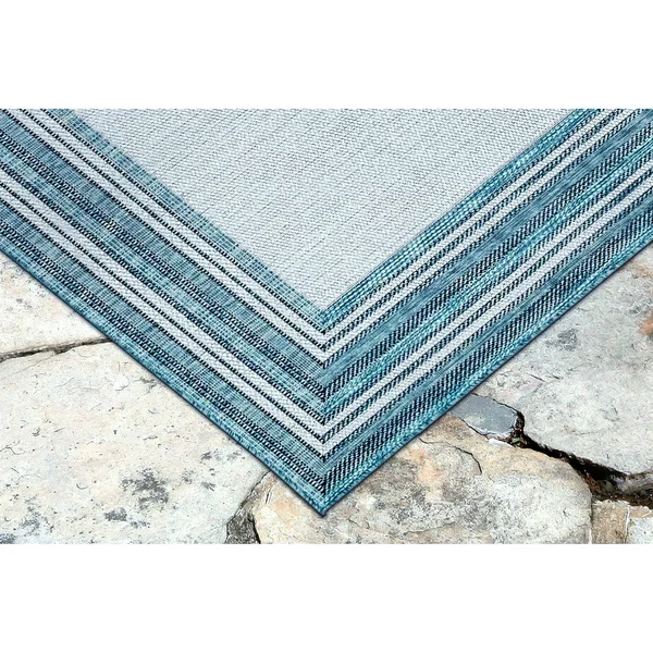 Liora Manne Carmel Multi Border Indoor/Outdoor Rug - Black 23x22 x 7&6x22 Runner